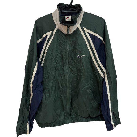 VINTAGE Nike Windbreaker Size Large Olive Jacket Full Zip Swoosh 90s  Retro - Picture 1 of 3